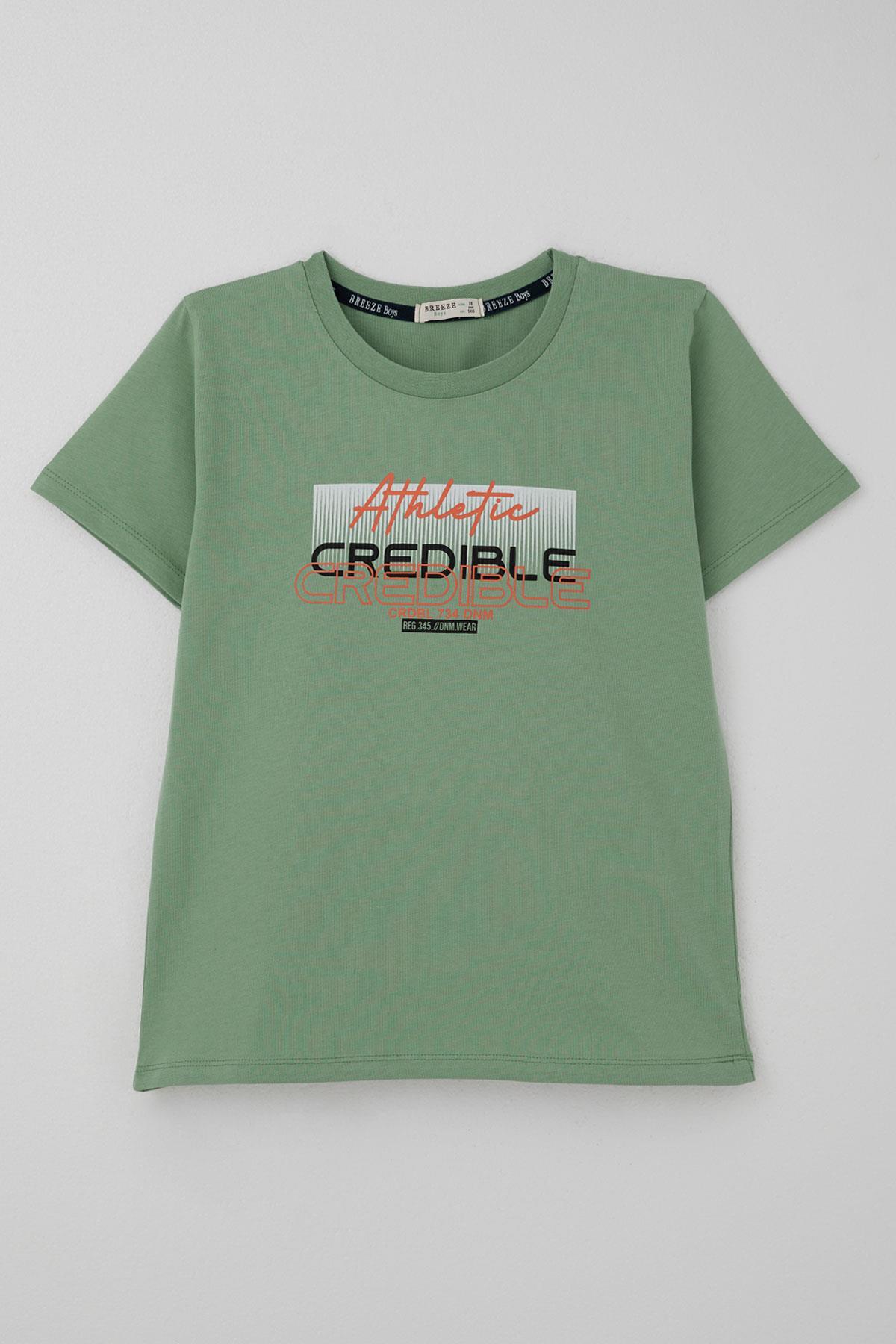 Breeze Erkek Çocuk Tişört Yazı Baskılı Sırt Kısmı Baskı Detaylı Mint Yeşili (10-16 Yaş)