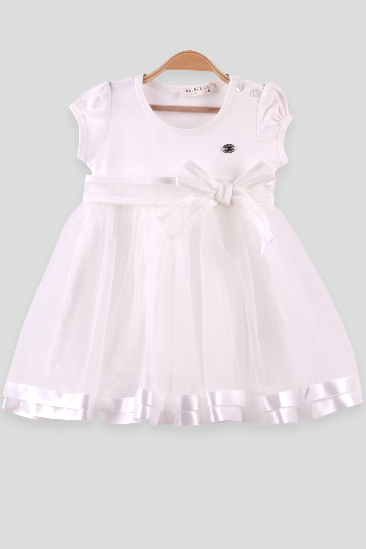 Kız Çocuk Elbise Altı Tülü Saten Biyeli Ekru 1.5-5 Yaş - Toptan Çocuk Giyim  | Breeze