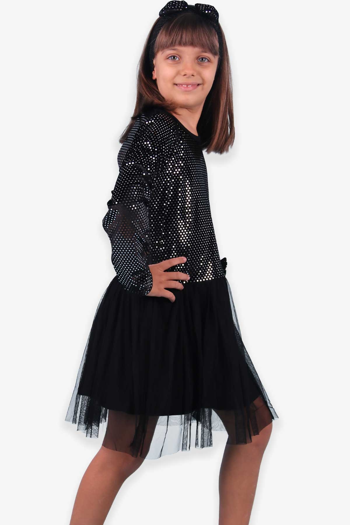 Kız Çocuk Kadife Elbise Parıltılı Siyah 6-12 Yaş - Toptan Çocuk Giyim |  Breeze