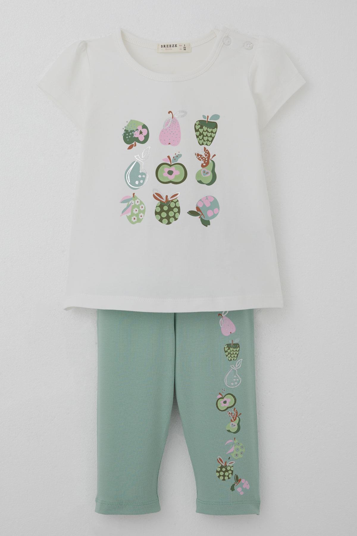 Breeze Kız Çocuk Kapri Taytlı Takım Sevimli Meyveler Baskılı Ekru (1.5-5 Yaş)