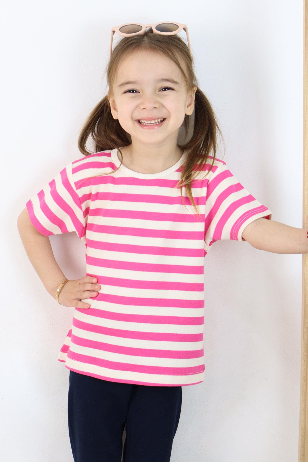Breeze Kız Çocuk Tişört Patlı Çizgili Pembe (1-4 Yaş)