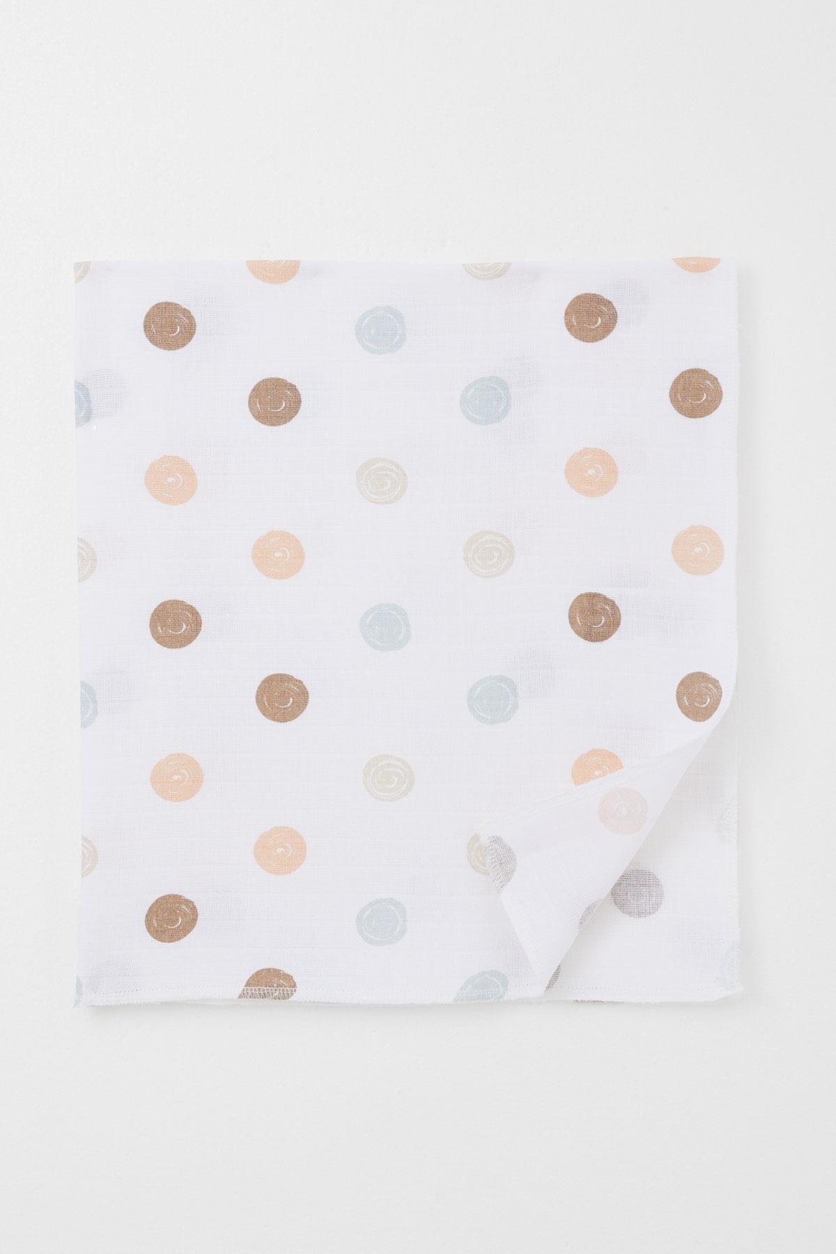 Breeze Yenidoğan Bebek Müslin Battaniye Renkli Puan Desenli Ekru (Standart)