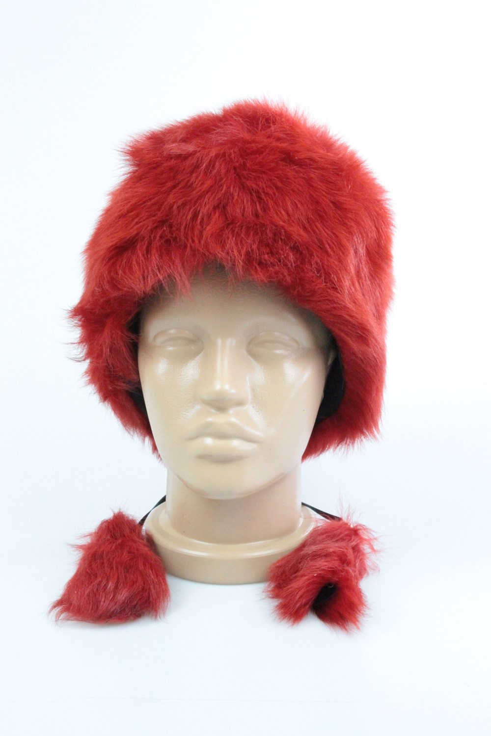 Kırmızı Kadın Tüylü Kalpak Şapka 03