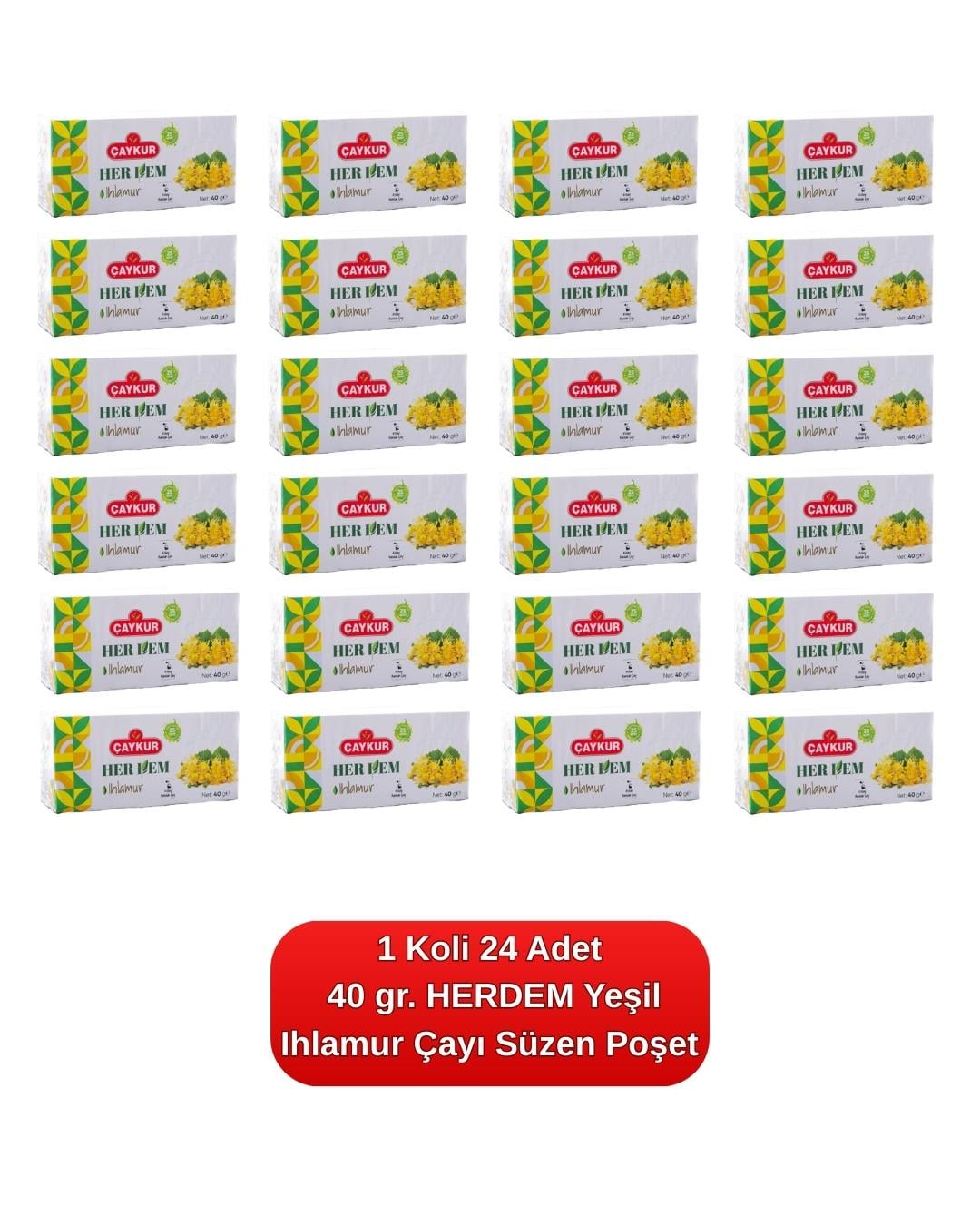HERDEM YEŞİL Ihlamur Çayı Süzen Poşet 40 gr. 24'lü Koli