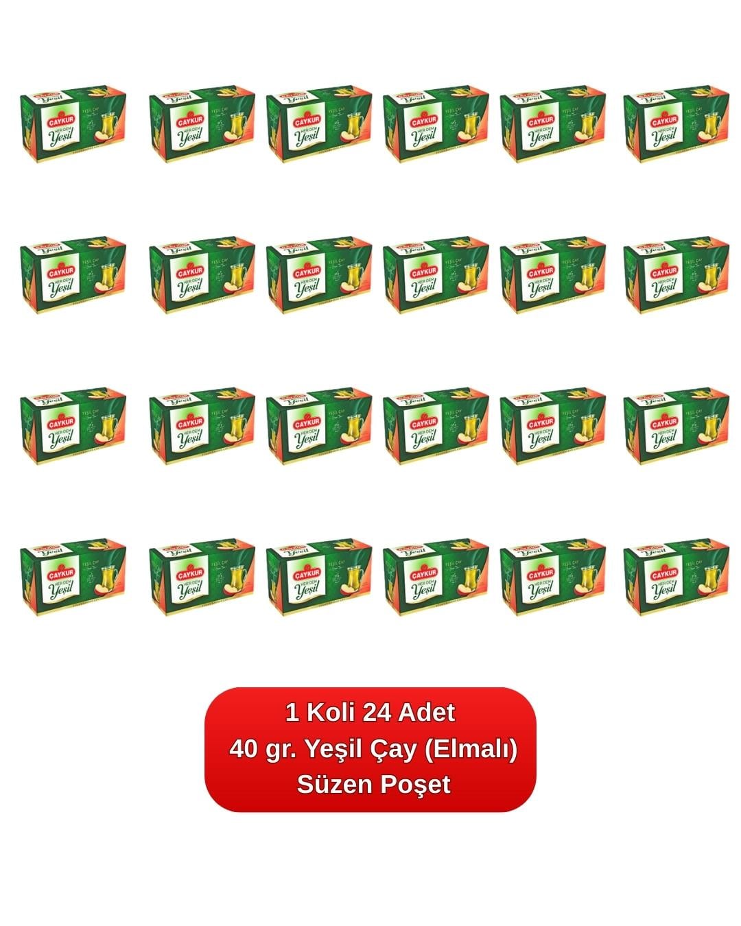 Yeşil Çay Süzen Poşet (Elmalı) 40 gr. 24'lü Koli 