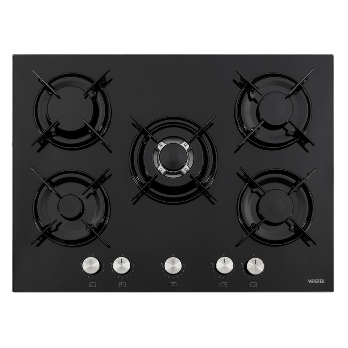 VestelAnkastre OcaklarVestel BH - 7115 BW 5 Göz Gaz Önden Kontrol Siyah Cam Tablalı Çerçeveli Ocak
