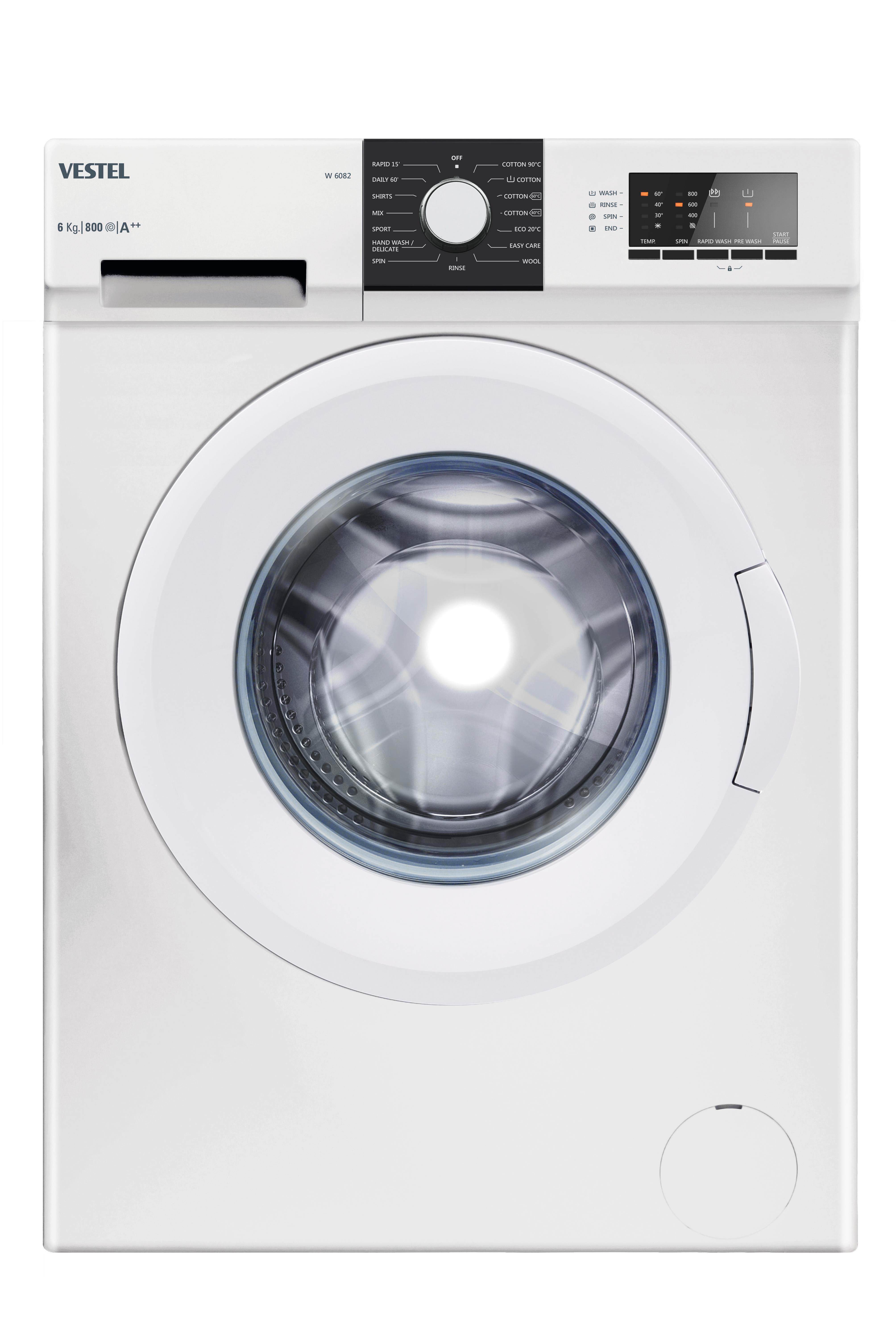 VestelÇamaşır MakineleriVestel W 6082 6Kg Çamaşır Makinesi Beyaz A++