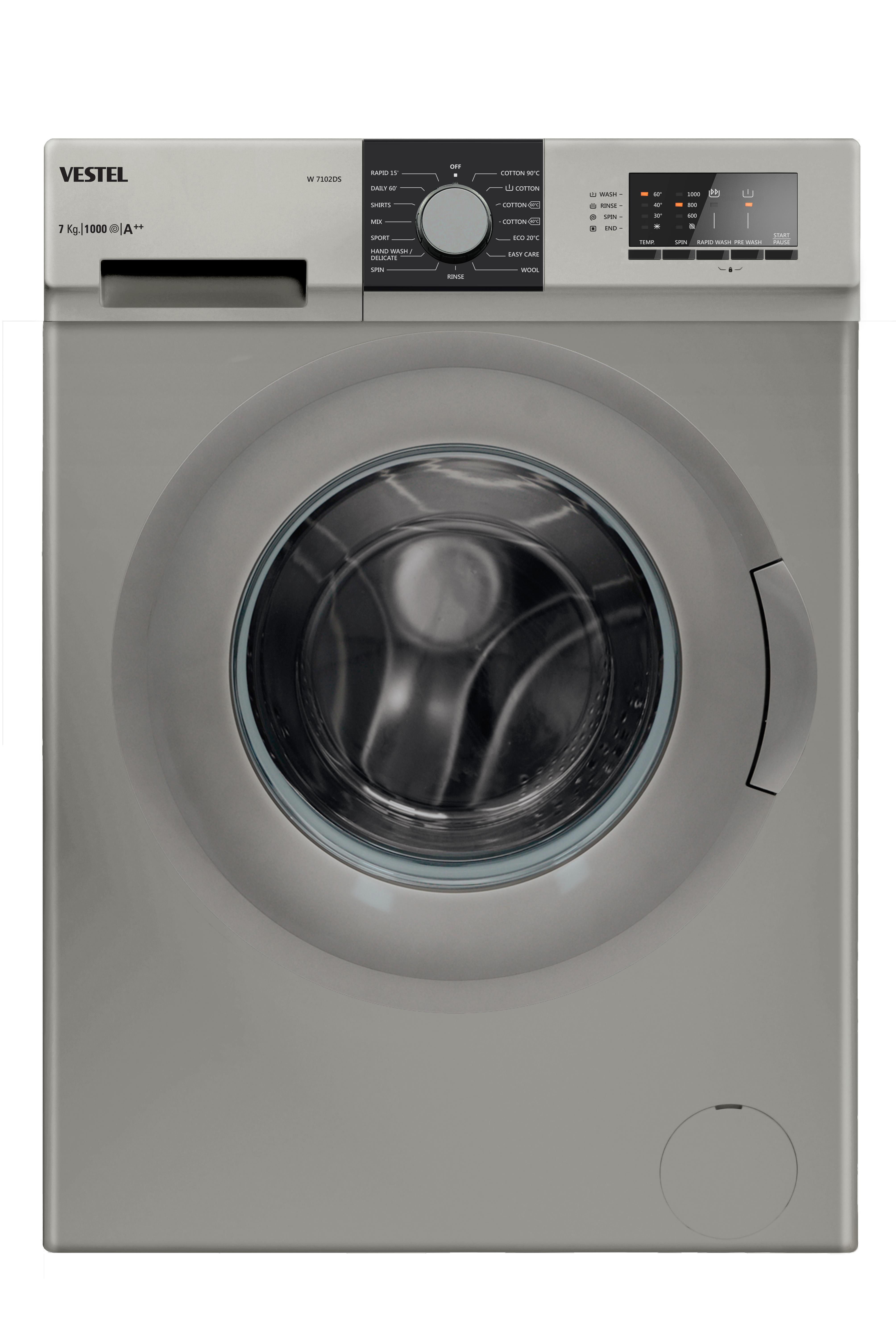 VestelÇamaşır MakineleriVestel W 7102DS 7Kg Çamaşır Makinesi Silver A++