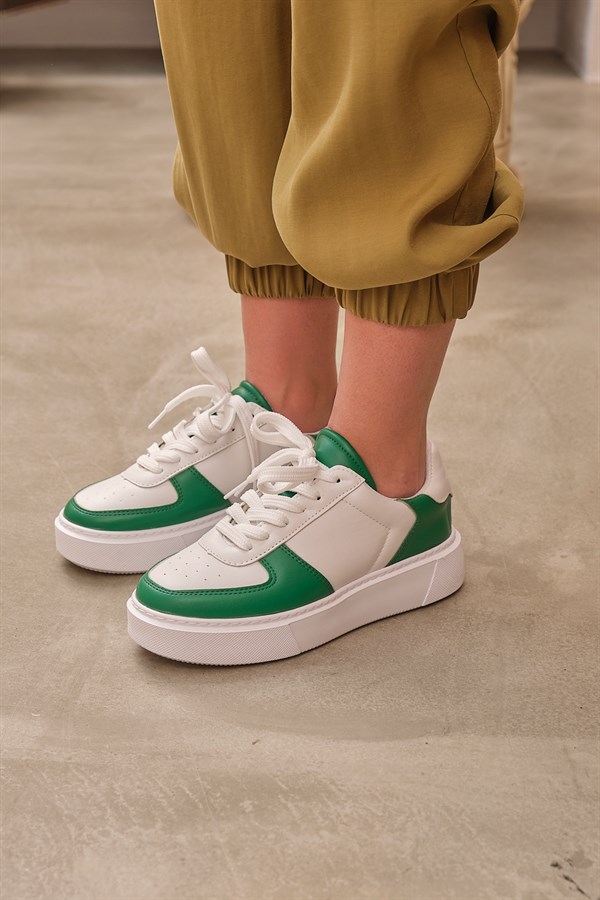 Kawm Yüksek Tabanlı Yeşil Detaylı Kadın Sneakers