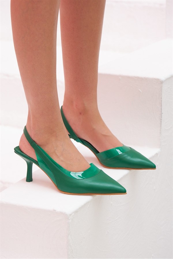 Lucid Çimen Yeşili Şeffaf Detaylı Kadın Topuklu Ayakkabı