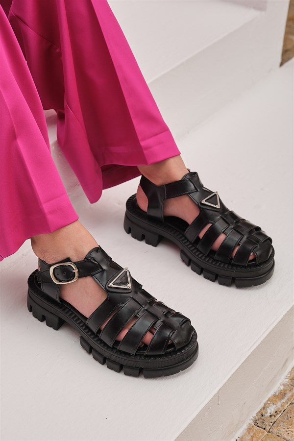 Jero Siyah Mat Bilek Kemerli Kadın Sandalet