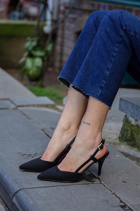 Nisha Siyah Tüvit Kumaş Kadın Topuklu Ayakkabı