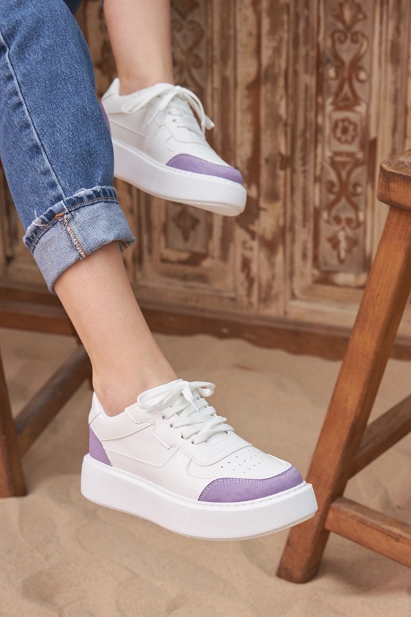 Fonto Süet Lila Detaylı Beyaz Kadın Sneakers