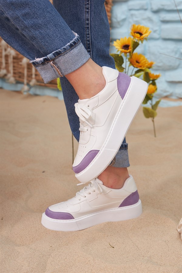 Fonto Süet Lila Detaylı Beyaz Kadın Sneakers