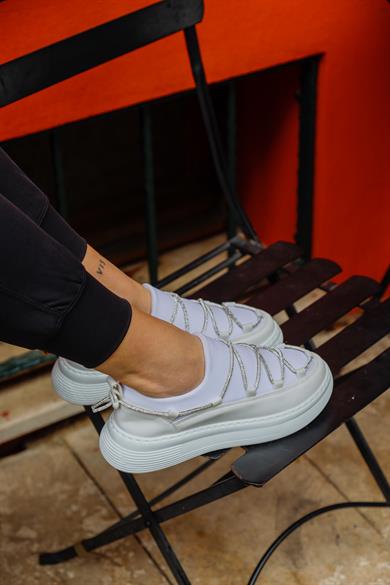 Resa Beyaz Taşlı İp Detaylı Kadın Spor Ayakkabı