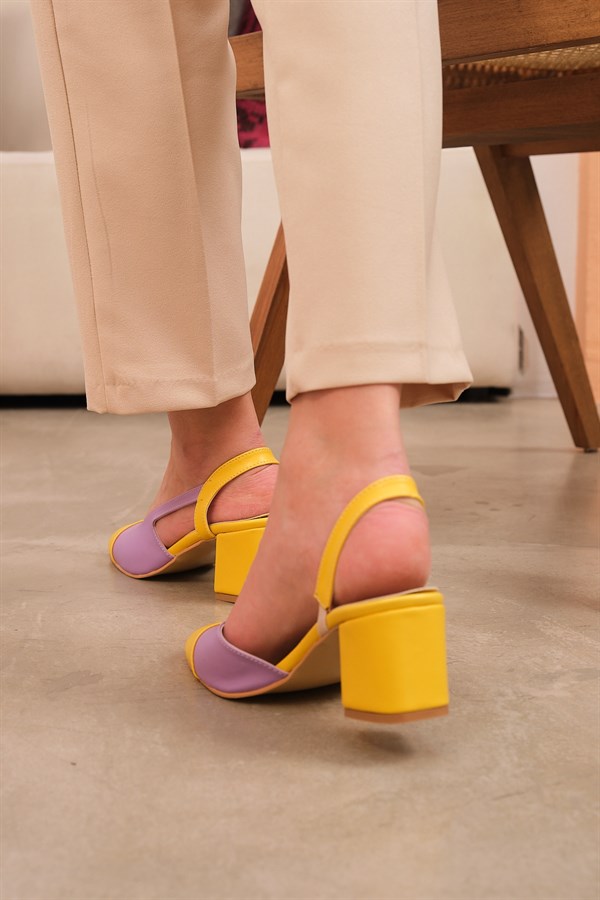Syrin Sarı-Lila Kısa Topuklu Kadın Babet Ayakkabı