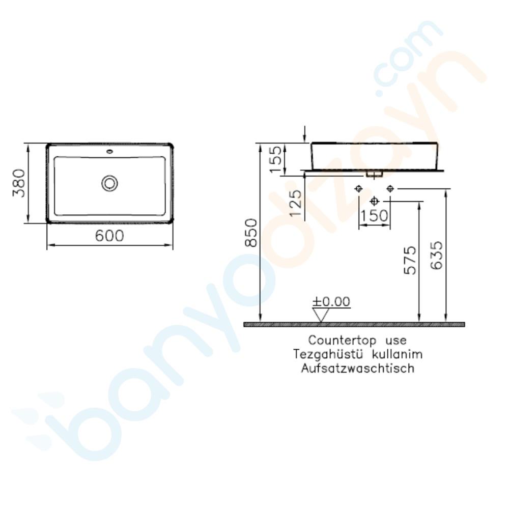  Vitra Nuo Dikdörtgen Çanak Lavabo, 60 cm, 7434B003-0012
