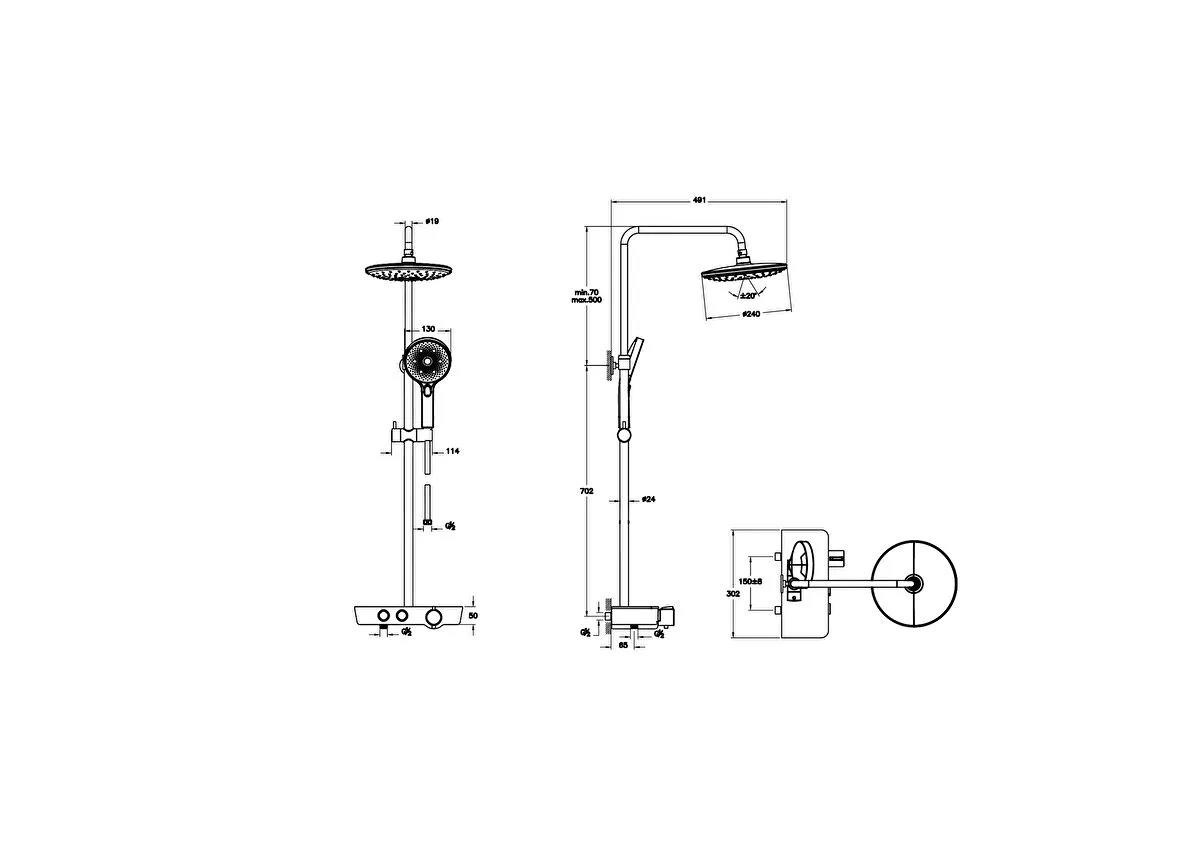 Artema Aquacontrol Charm 240 2F Duş Kolonu ve Termostatik Duş Bataryası Sistemi, A47203 