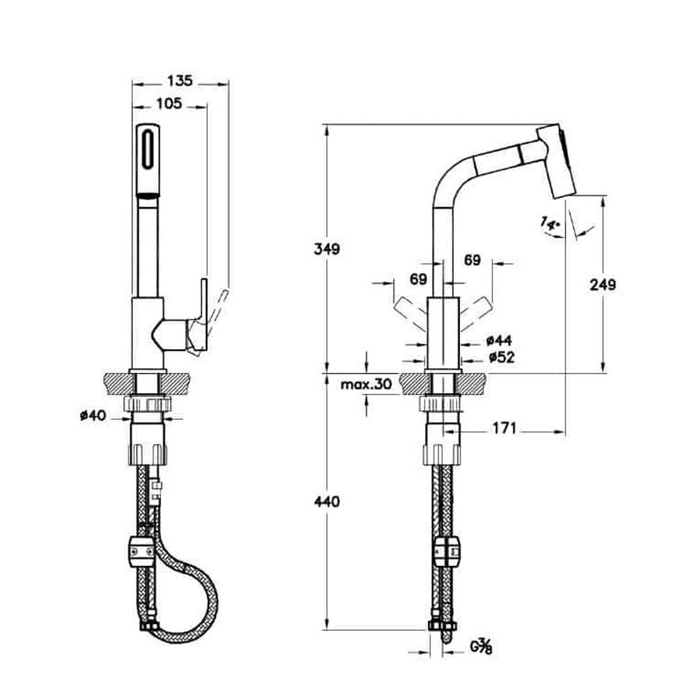 Artema Maestro Pull-Out Eviye Bataryası, Krom,  A42146