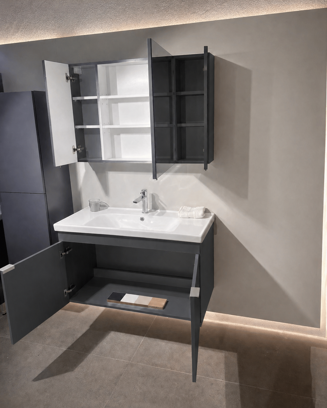 Orka Desna 100 cm, Mat Antrasit, Banyo Dolabı Takımı, (Dolaplı Ayna), 5008733