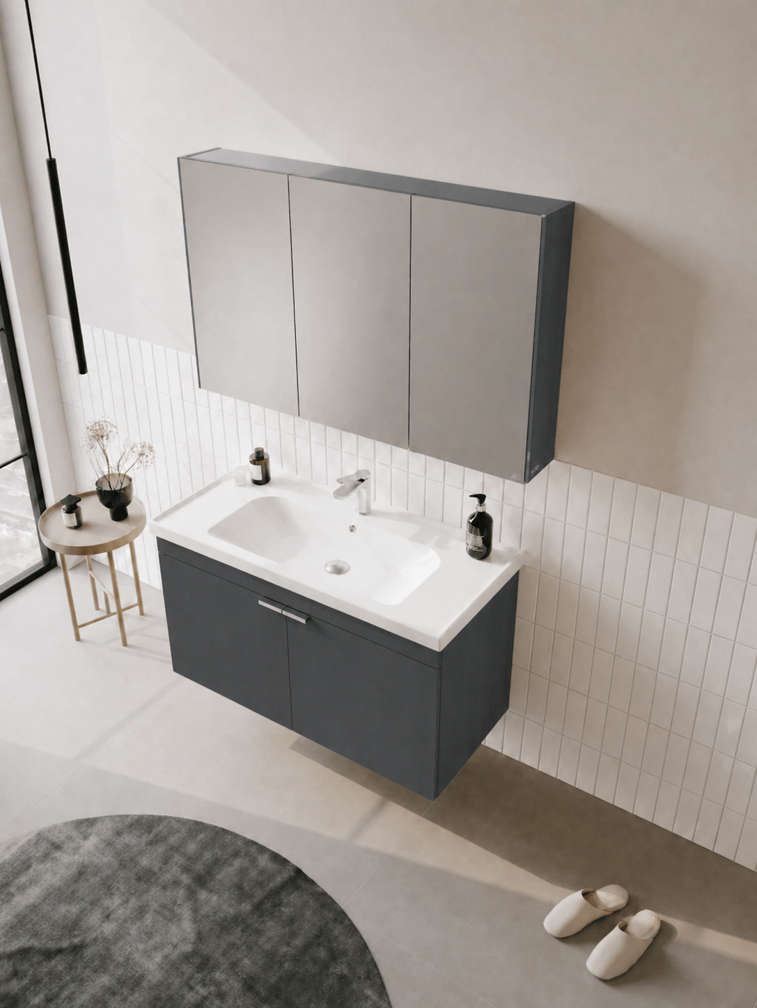 Orka Desna 100 cm, Mat Antrasit, Banyo Dolabı Takımı, (Dolaplı Ayna), 5008733