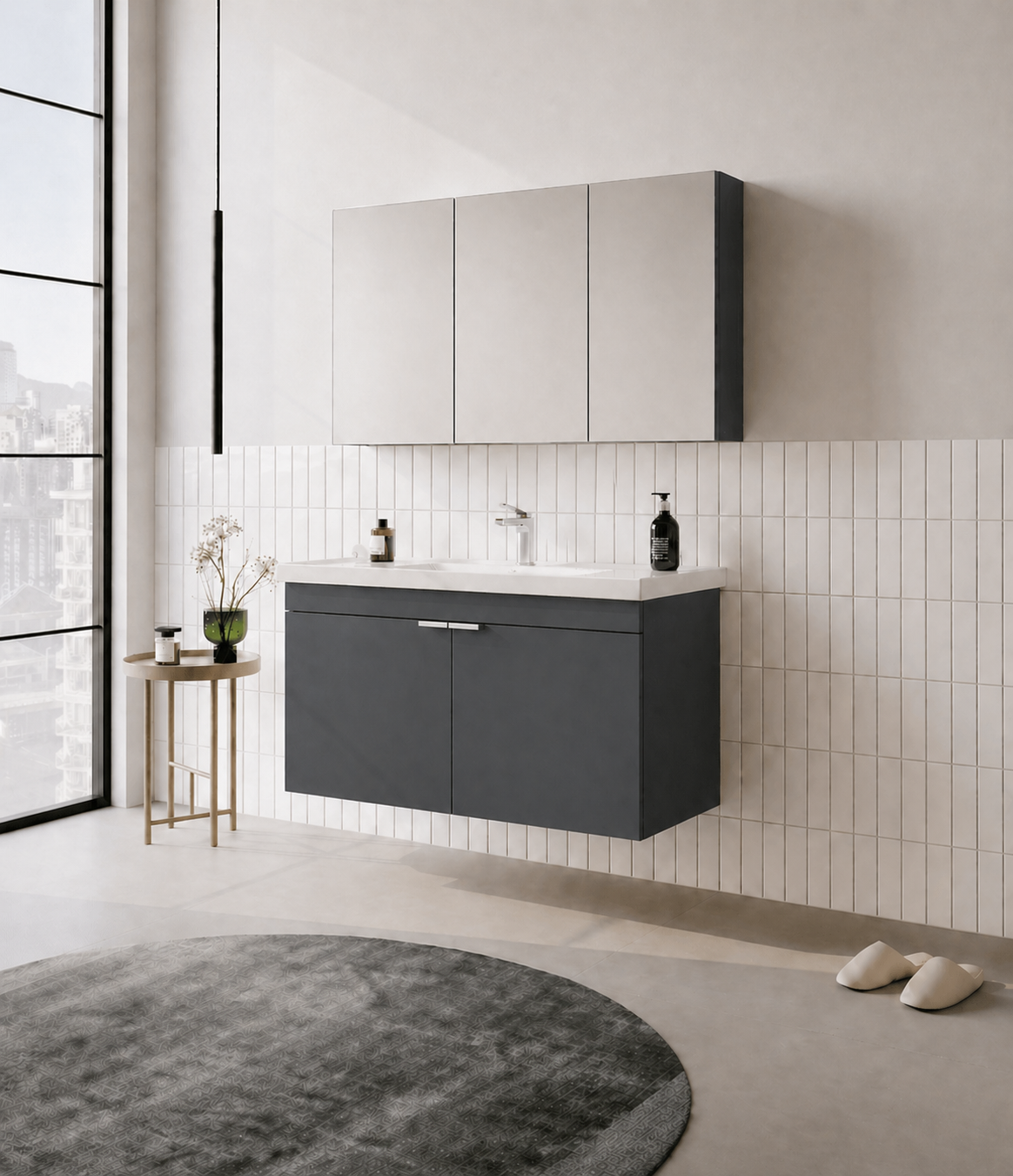 Orka Desna 100 cm, Mat Antrasit, Banyo Dolabı Takımı, (Dolaplı Ayna), 5008733