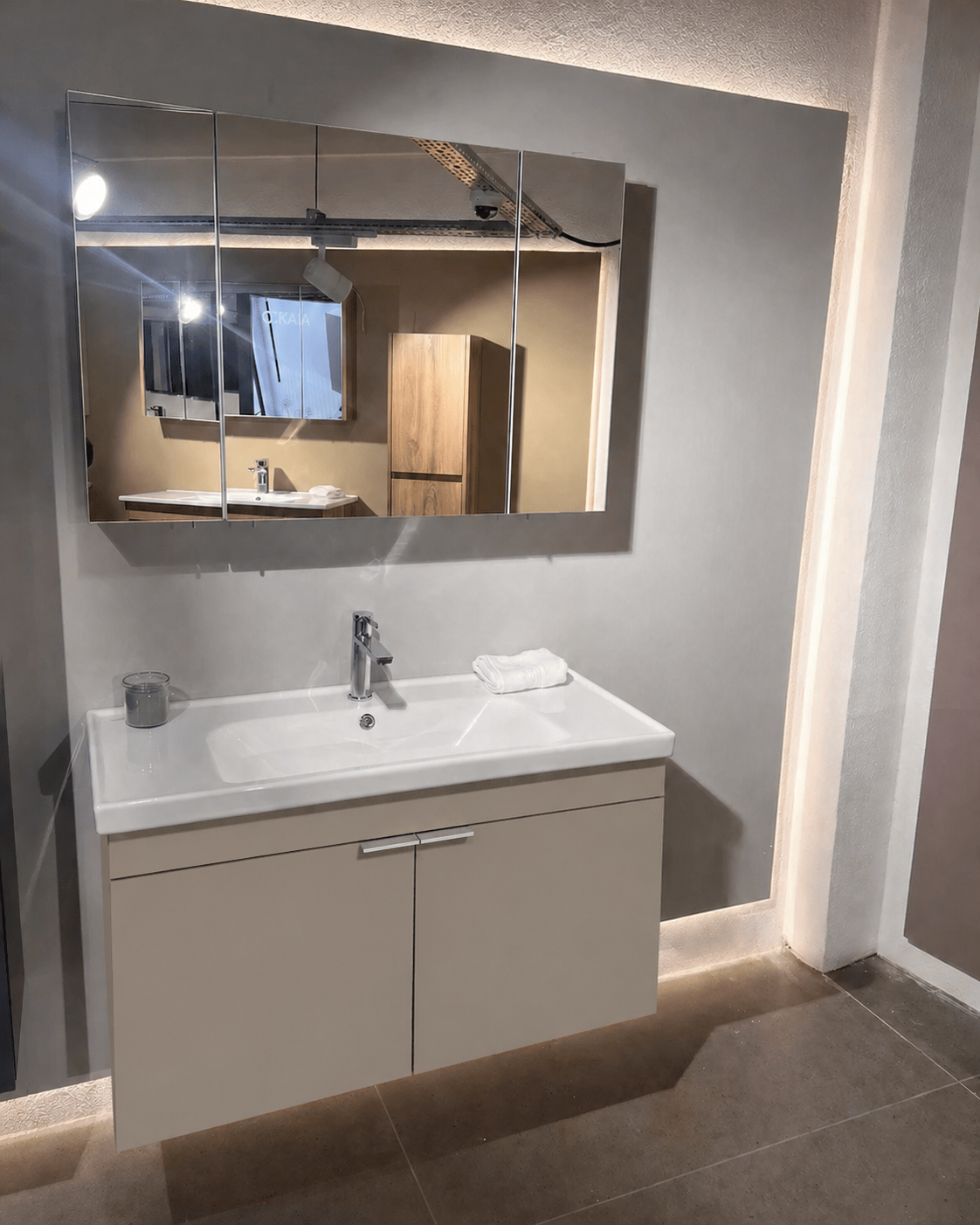 Orka Desna 100 cm, Çöl Beji, Banyo Dolabı Takımı, (Dolaplı Ayna), 5008749