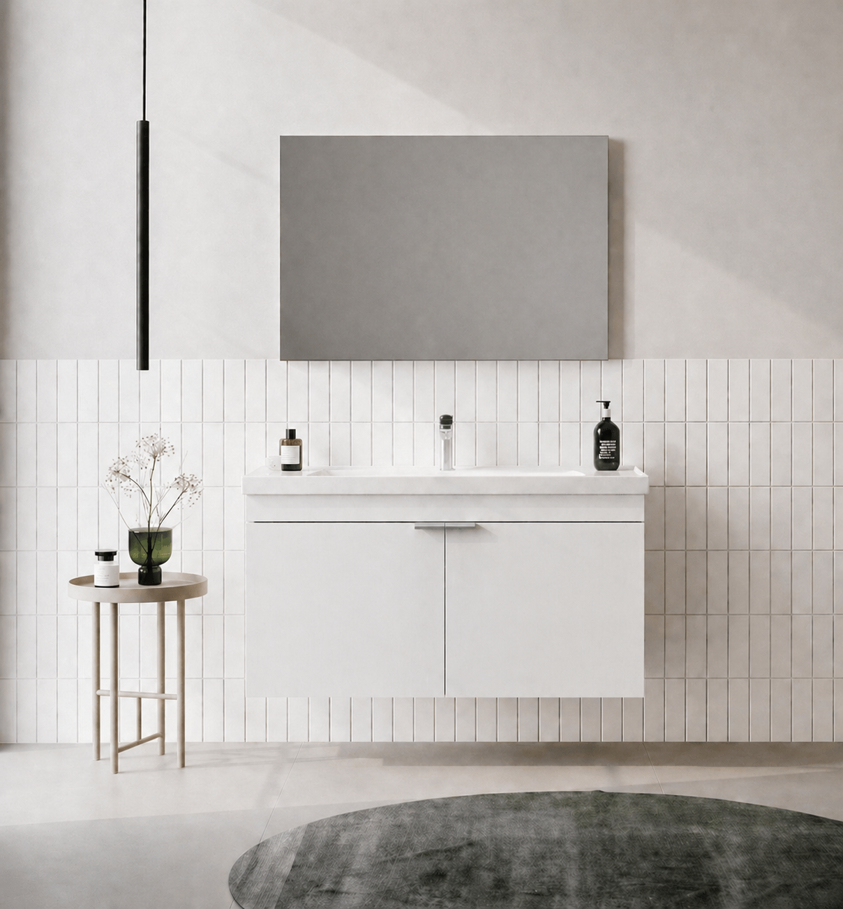 Orka Desna 100 cm, Mat Beyaz, Banyo Dolabı Takımı, (Düz Ayna), 5008744