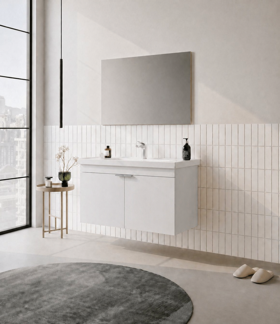 Orka Desna 100 cm, Mat Beyaz, Banyo Dolabı Takımı, (Düz Ayna), 5008744