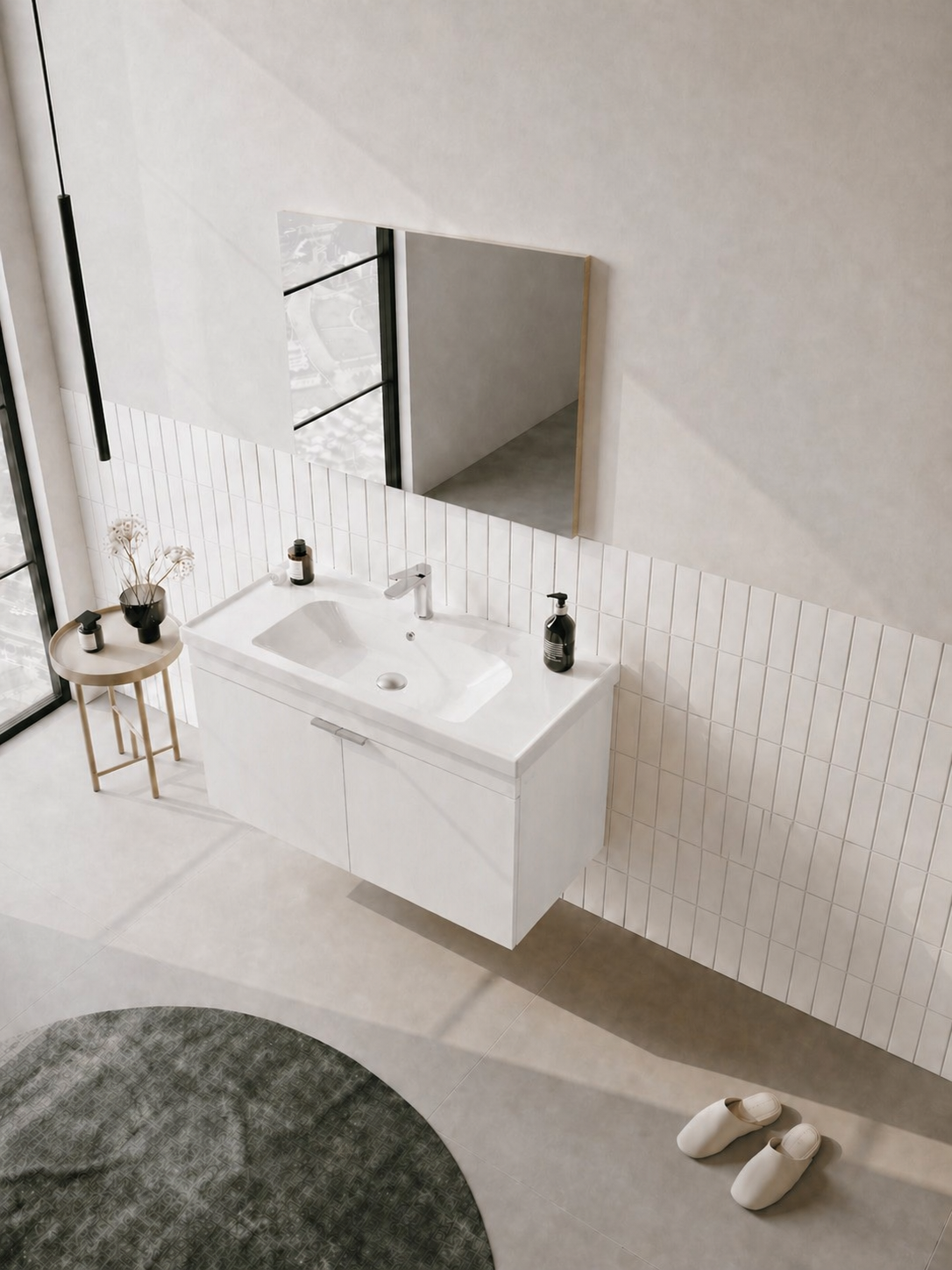 Orka Desna 100 cm, Mat Beyaz, Banyo Dolabı Takımı, (Düz Ayna), 5008744