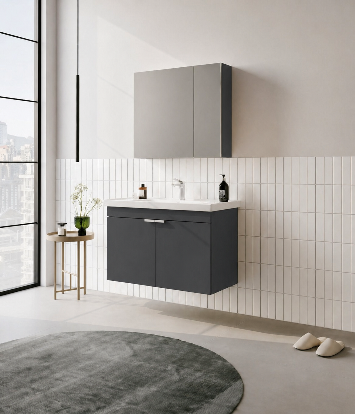 Orka Desna 90 cm, Mat Antrasit, Banyo Dolabı Takımı, (Dolaplı Ayna), 5007934