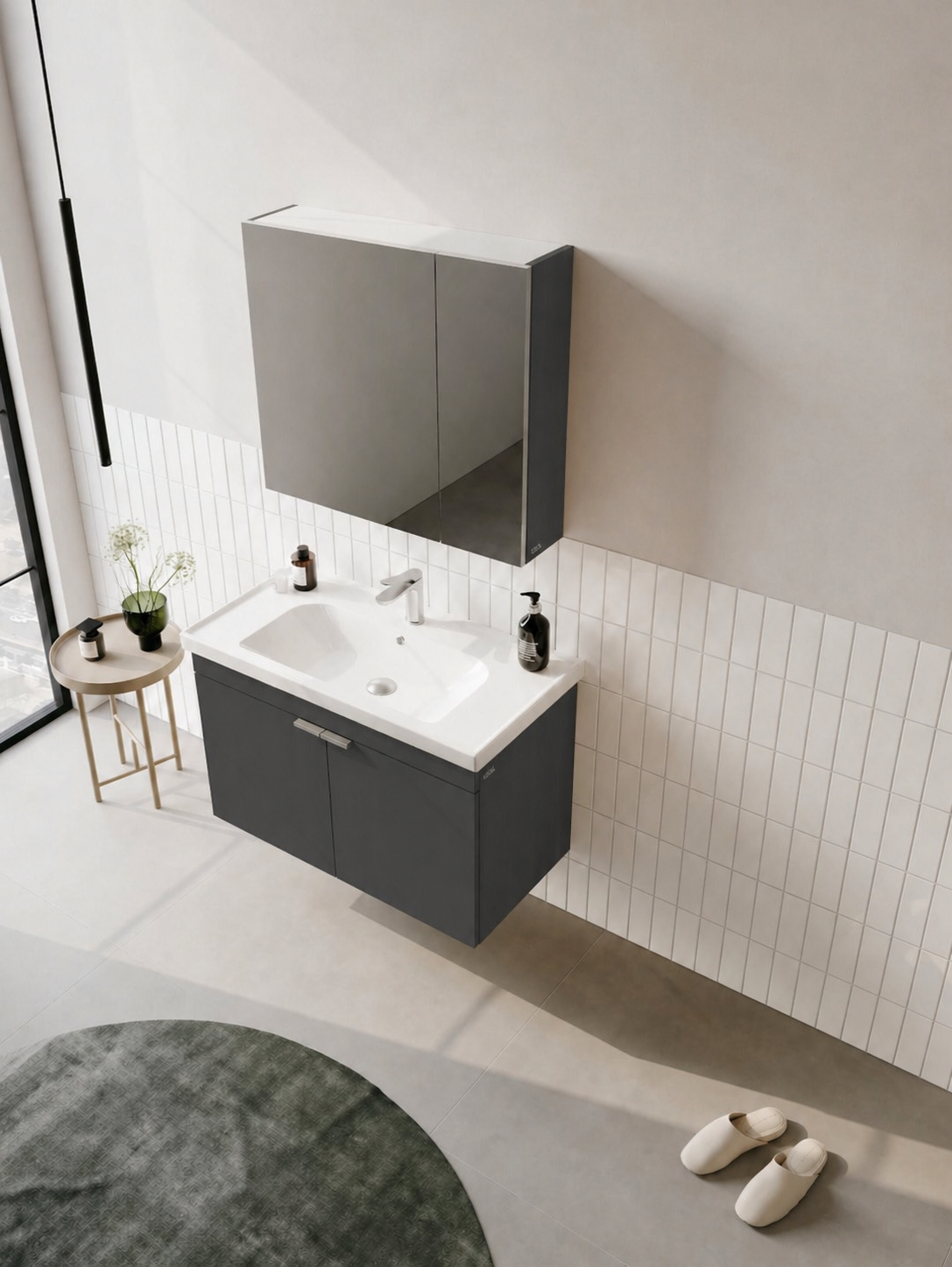 Orka Desna 90 cm, Mat Antrasit, Banyo Dolabı Takımı, (Dolaplı Ayna), 5007934