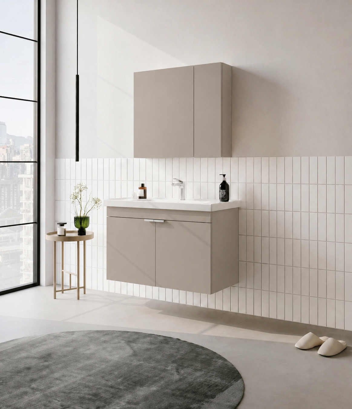 Orka Desna 90 cm, Çöl Beji, Banyo Dolabı Takımı, (Dolaplı Ayna), 5008575