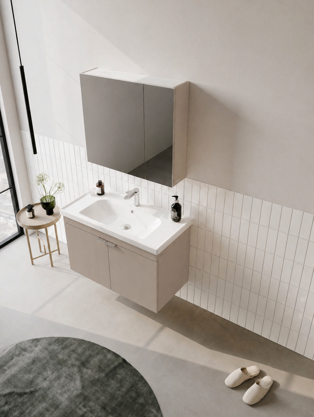Orka Desna 90 cm, Çöl Beji, Banyo Dolabı Takımı, (Dolaplı Ayna), 5008575