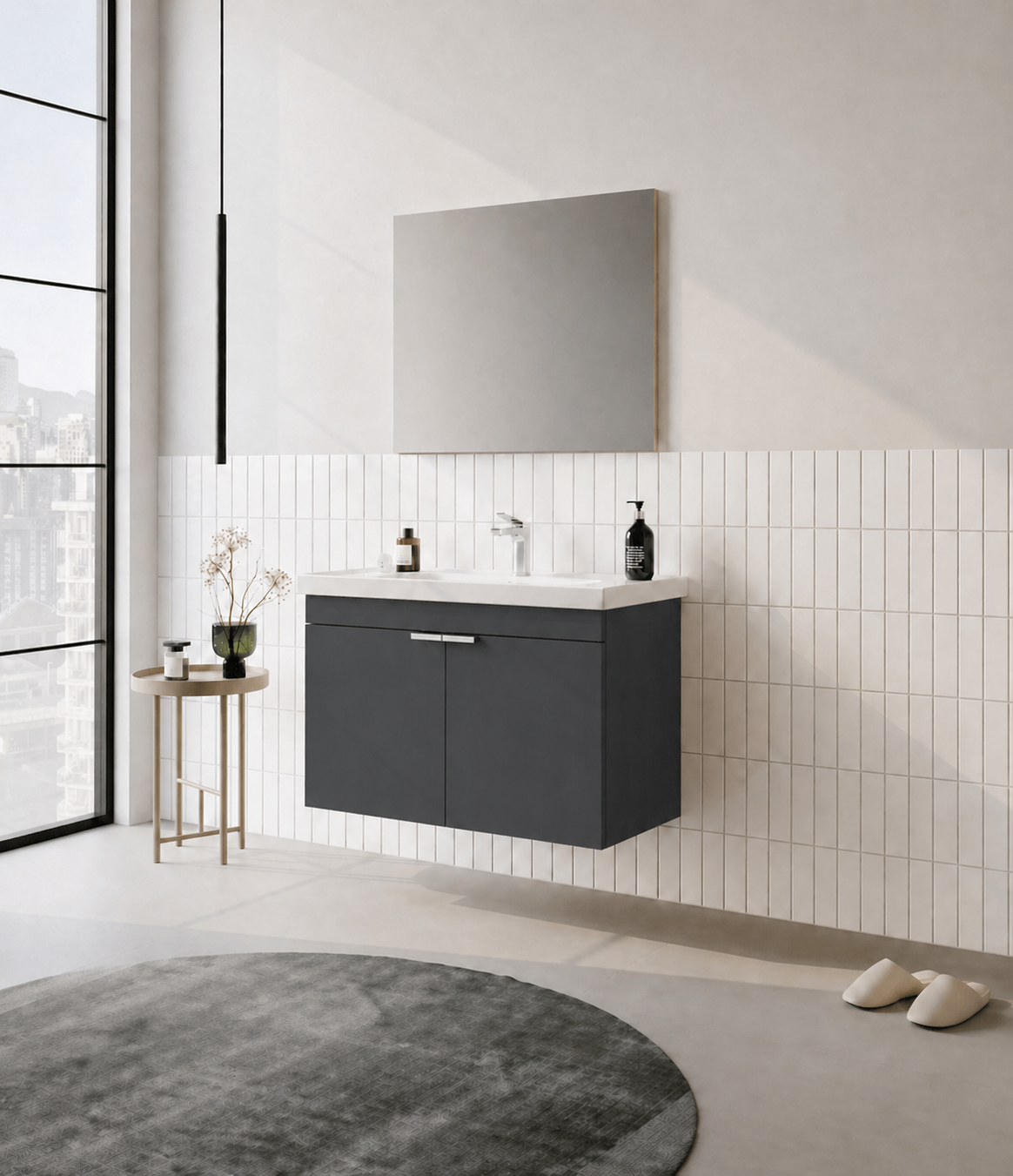 Orka Desna 90 cm, Mat Antrasit, Banyo Dolabı Takımı, (Düz Ayna), 5008553