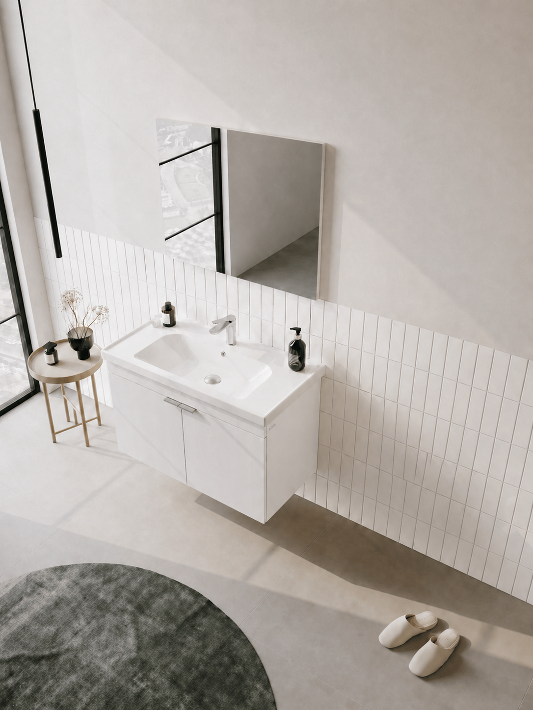 Orka Desna 90 cm, Mat Beyaz, Banyo Dolabı Takımı, (Düz Ayna), 5008552