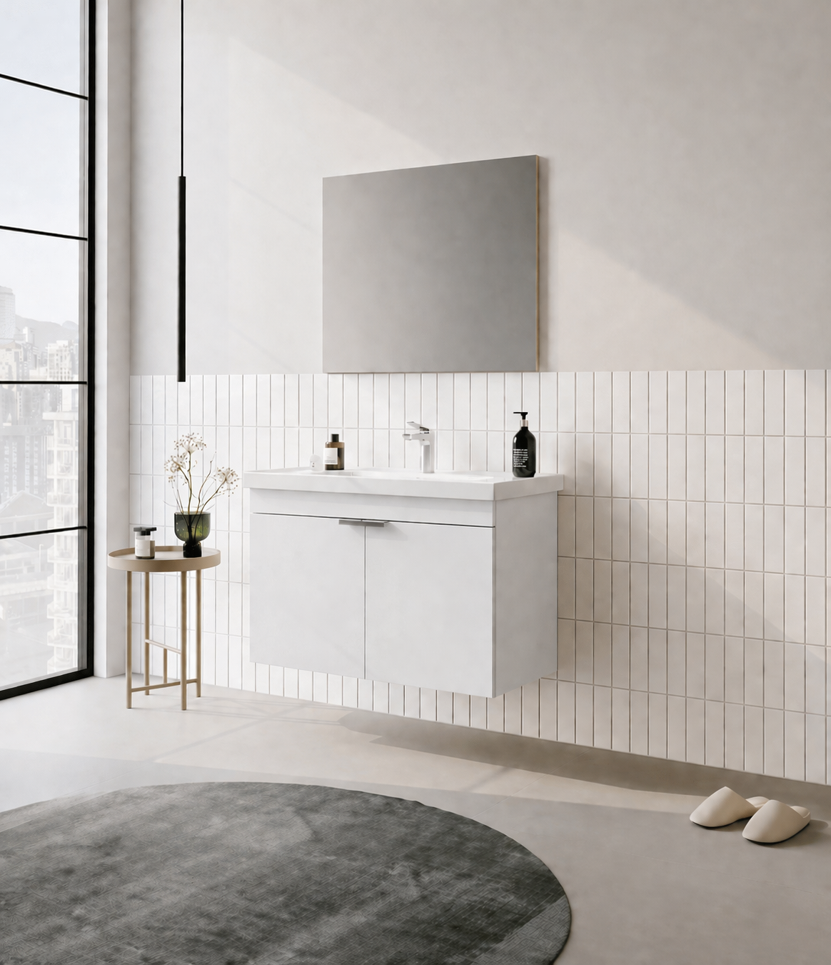 Orka Desna 90 cm, Mat Beyaz, Banyo Dolabı Takımı, (Düz Ayna), 5008552