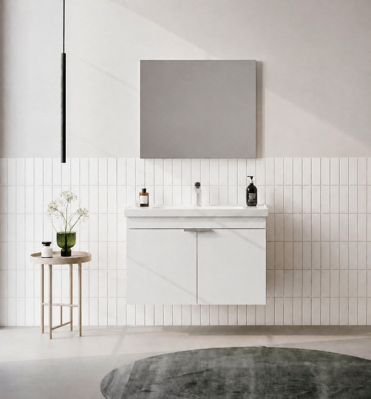 Orka Desna 90 cm, Mat Beyaz, Banyo Dolabı Takımı, (Düz Ayna), 5008552