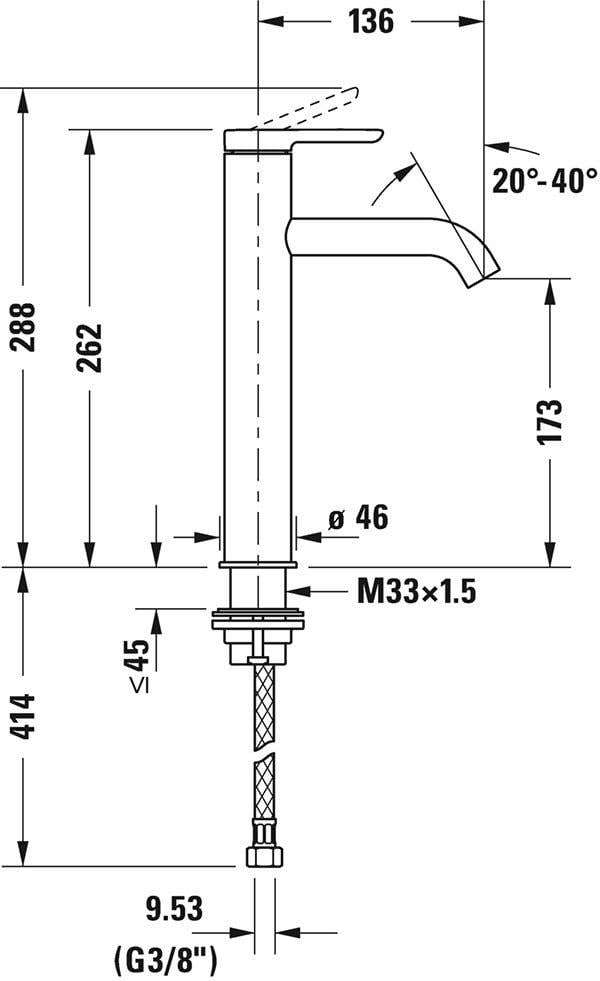 Duravit C.1 Tezgah Üstü Lavabo Bataryası (L Boy) Mat Siyah, C11030002046