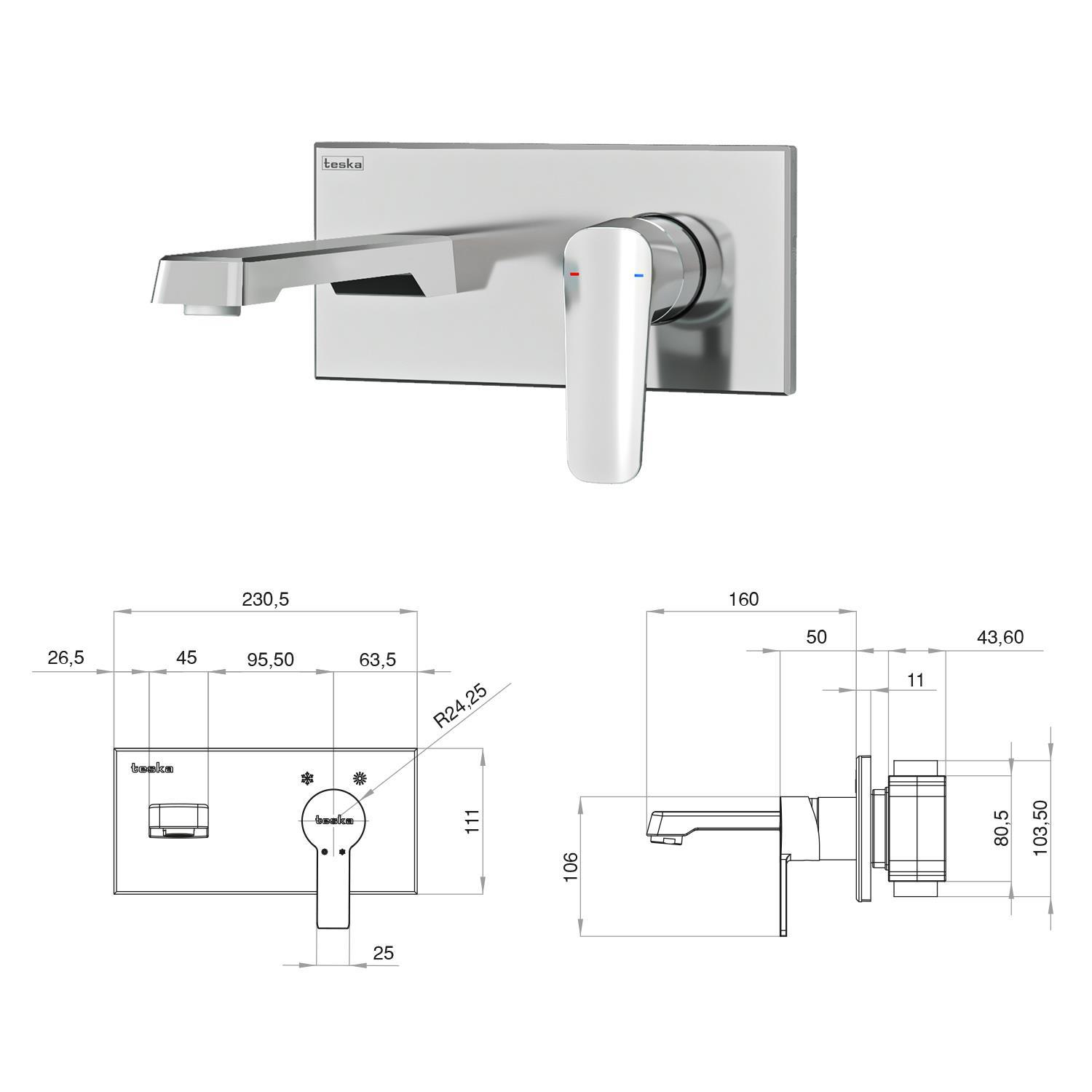 E 5100W Quasar Ankastre  Lavabo Bataryası-Beyaz Camlı