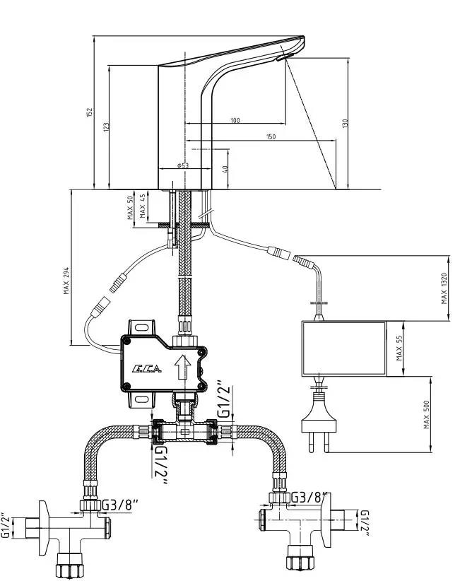 Eca Luna Fotoselli Lavabo Bataryası (T Adaptörlü) Elektrikli, Krom, 108108054