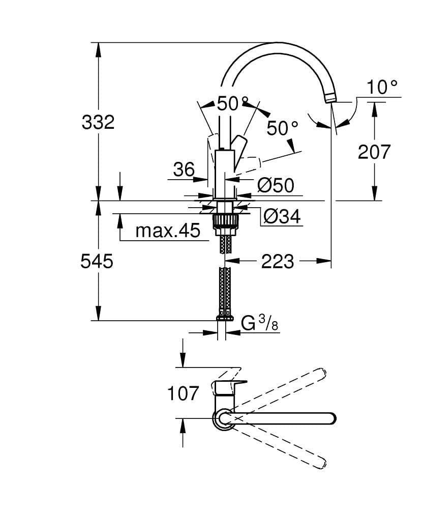 Grohe BauEdge 2020 Tek kumandalı eviye bataryası, Krom, 31367001