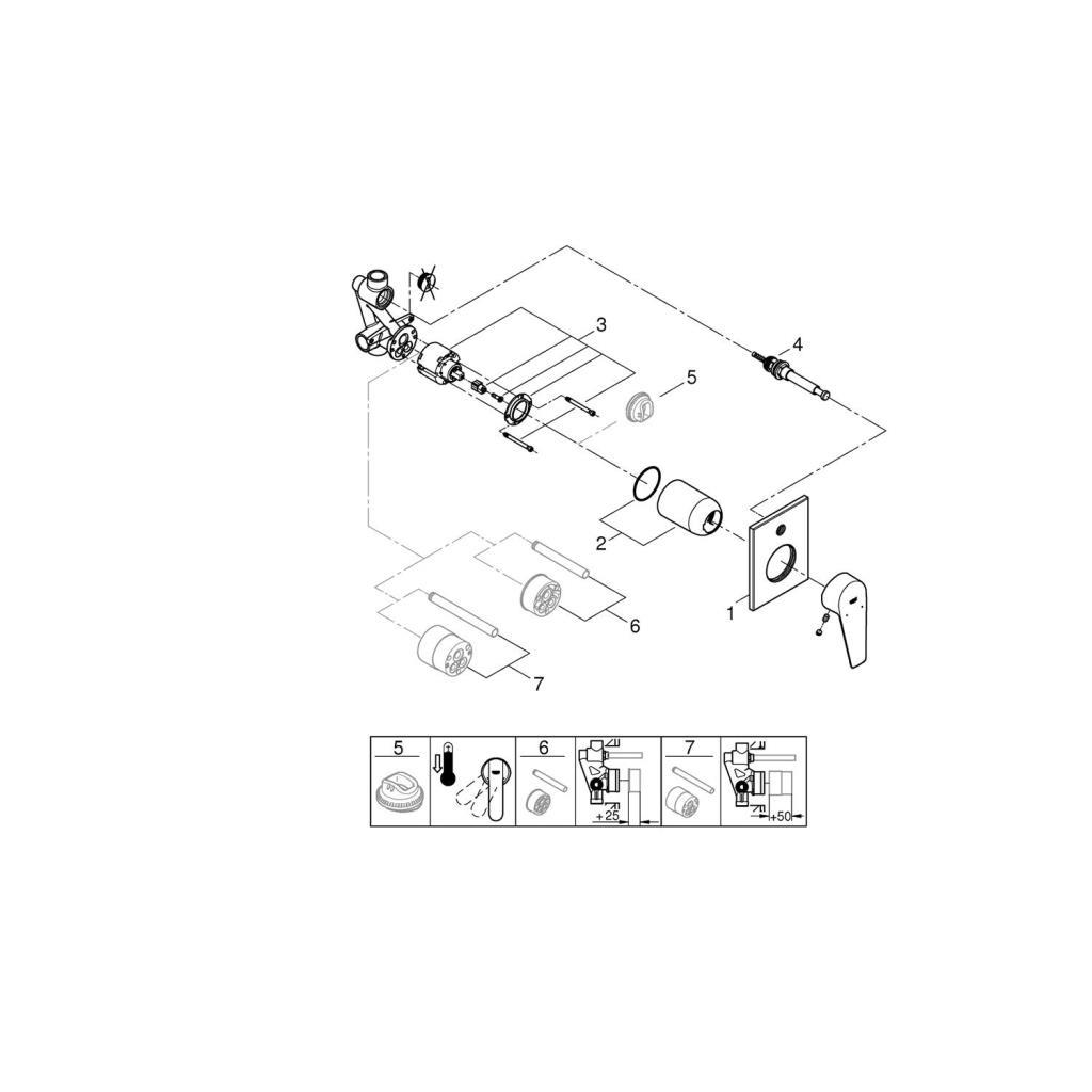 Grohe BauEdge Ankastre Banyo Bataryası, Krom, 29353001