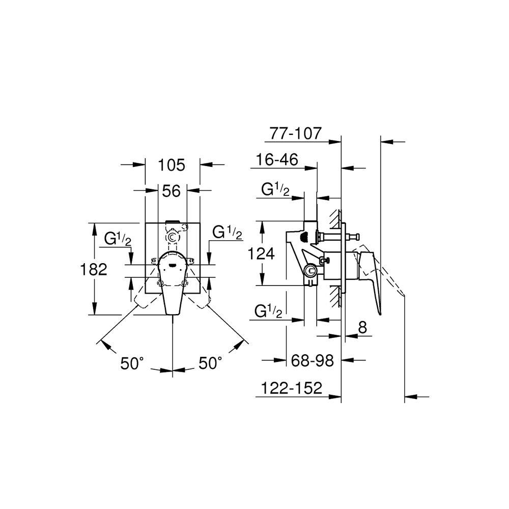 Grohe BauEdge Ankastre Banyo Bataryası, Krom, 29353001