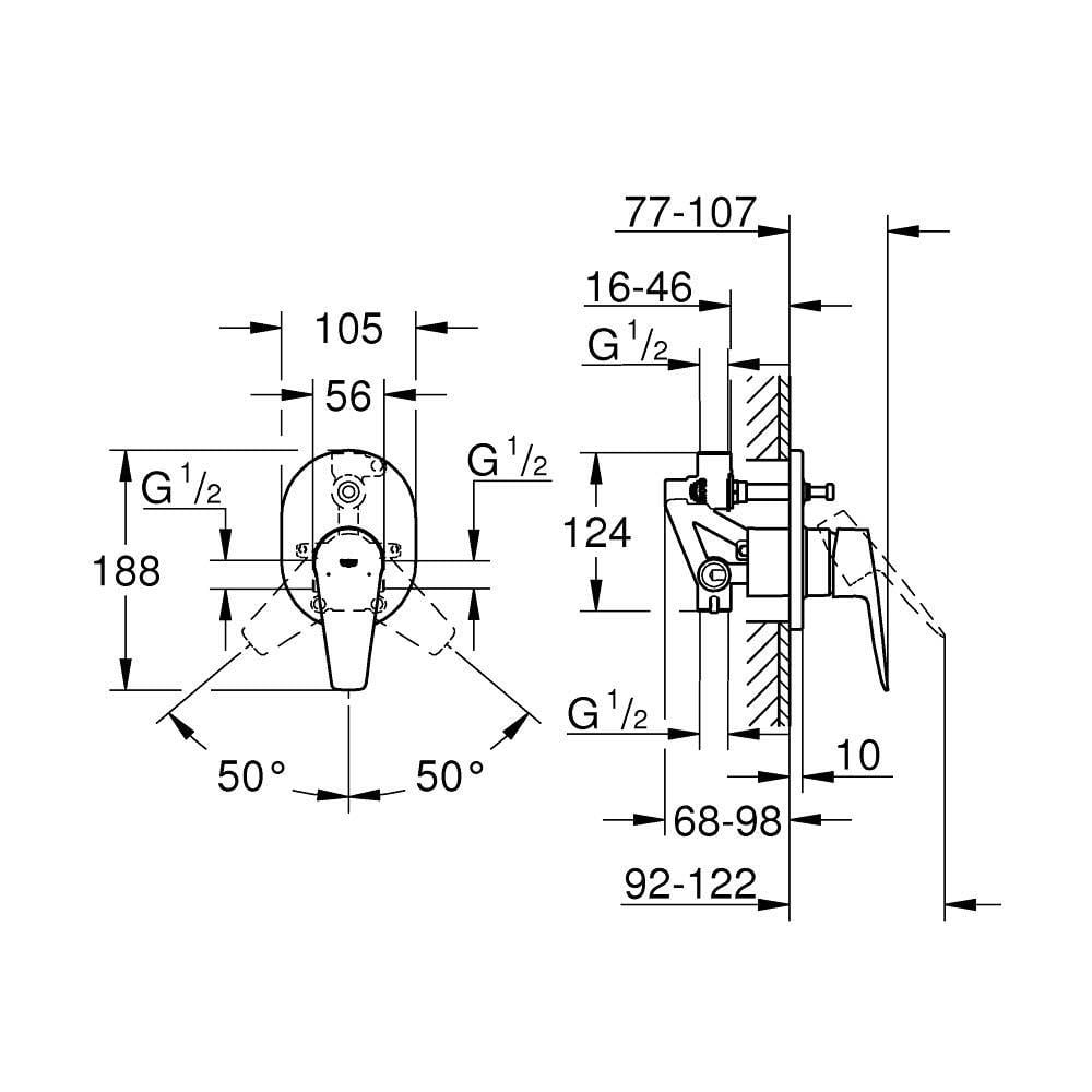 Grohe BauEdge New Ankastre Banyo Bataryası, Krom, 29039001