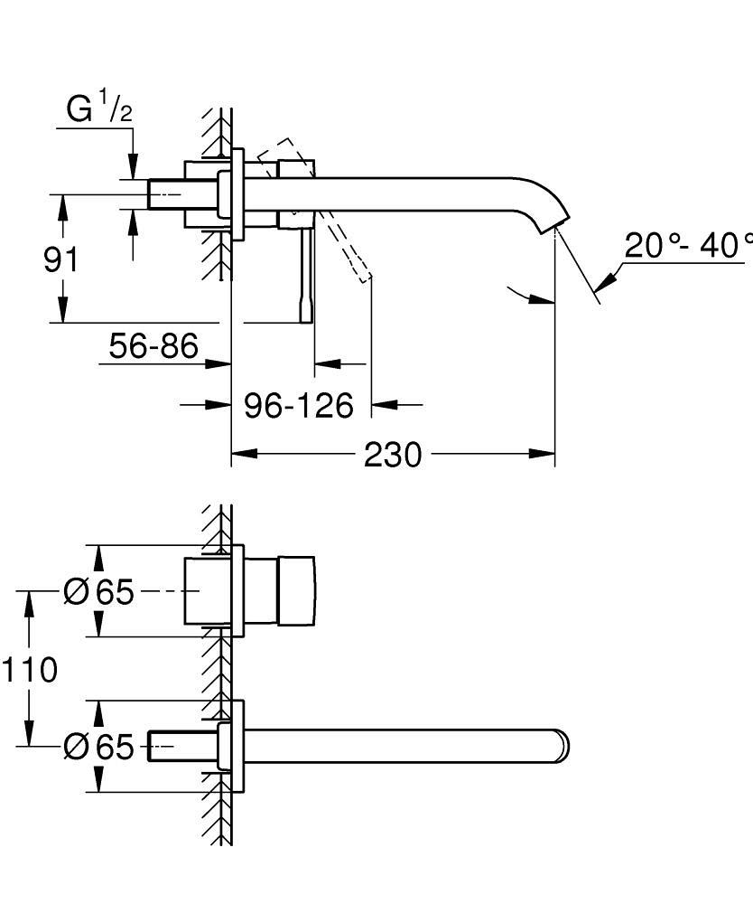 Grohe Essence Duvardan Ankastre Lavabo Bataryası L-Boyut (Sıva Üstü Grubu), Altın, 29193GL1