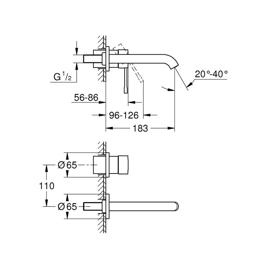 Grohe Essence New Duvardan Ankastre Lavabo Bataryası (Sıva Üstü Grubu) Krom, 29192001