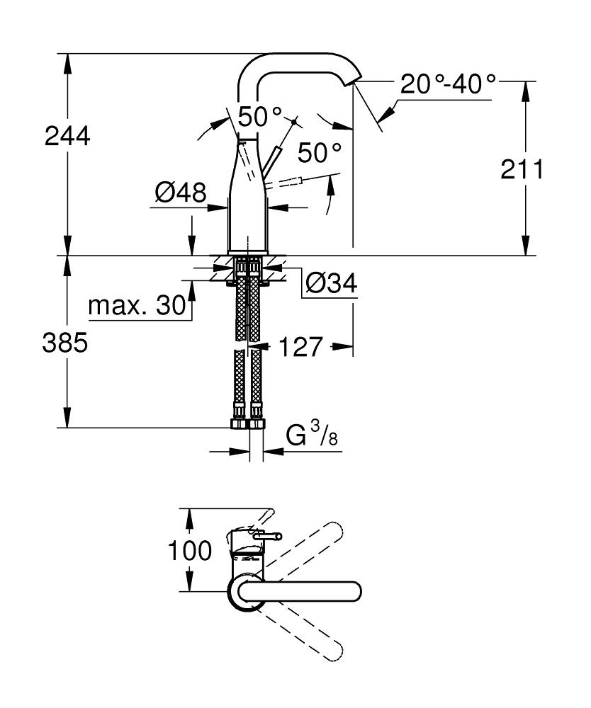 Grohe Essence Yüksek Lavabo Bataryası (L-Boy) Hayalet Siyah, 24177KF1