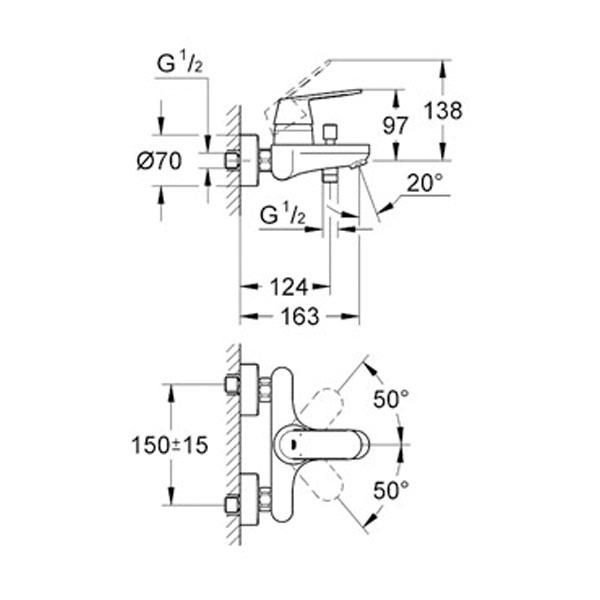 Grohe Eurocosmo Banyo Bataryası Krom, 32831000