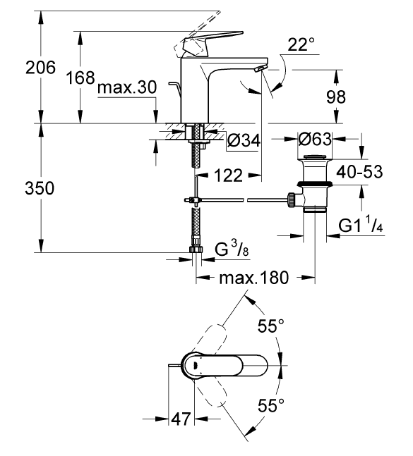 Grohe Eurocosmo Sifon Kumandalı Lavabo Bataryası,Krom, 23325000